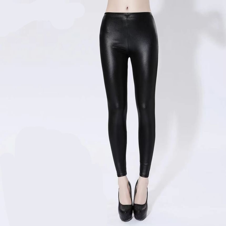Leandrillo - Effen imitatieleren legging