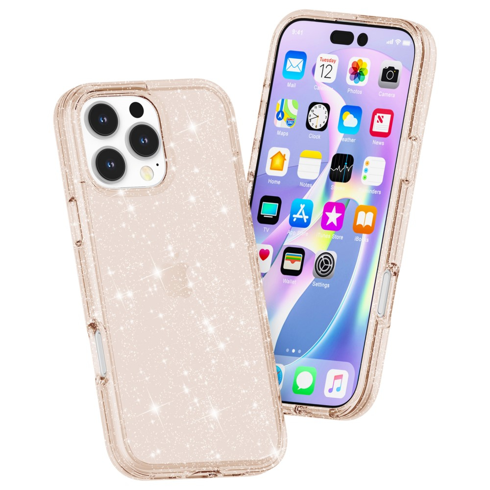 iPhone 16 Pro Hybrid Hardcase Schutzhülle im Glitzer Design - Gold / Transparent