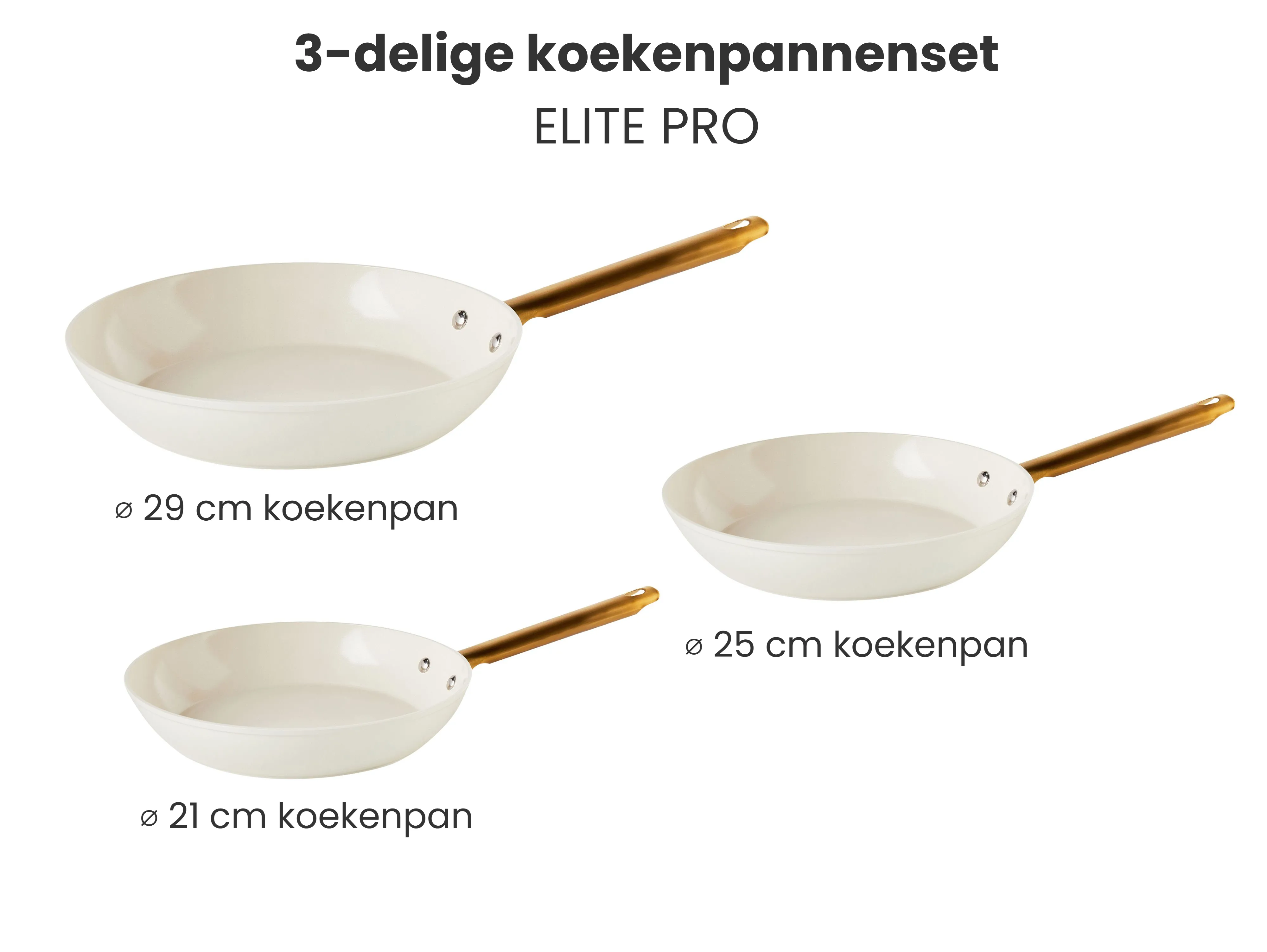 Set van 3 koekenpannen ELITE PRO Gebroken wit