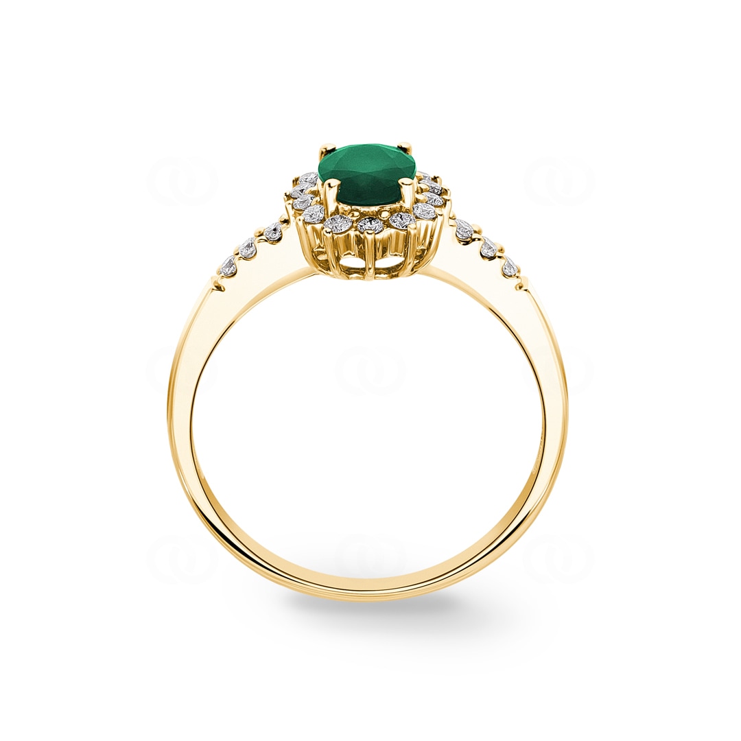 Entourage Ring 750/18 K Gelbgold mit Smaragd & Diamanten 0.19 ct H/si