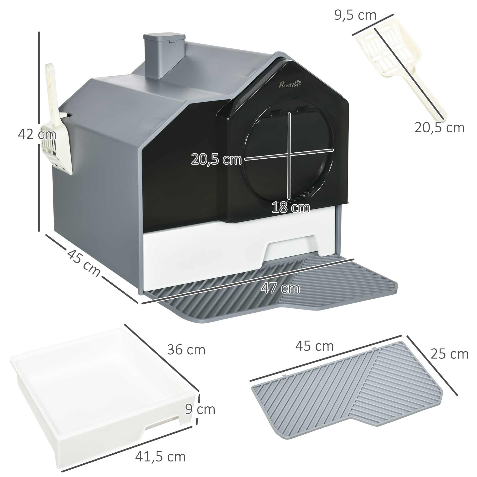 PawHut Katzentoilette mit Schaufel blau 47L x 45B x 42H cm