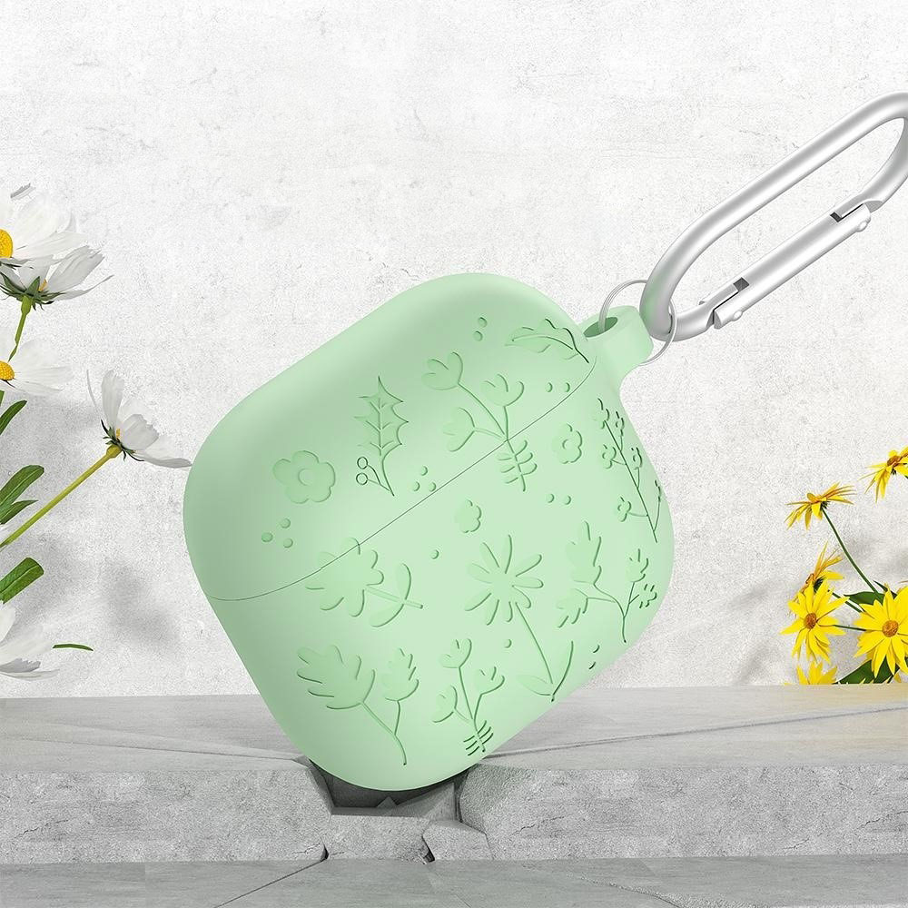 AirPods 4 Silikon Schutzhülle Abdeckung mit Karabinerhaken Blumen Muster - Lila