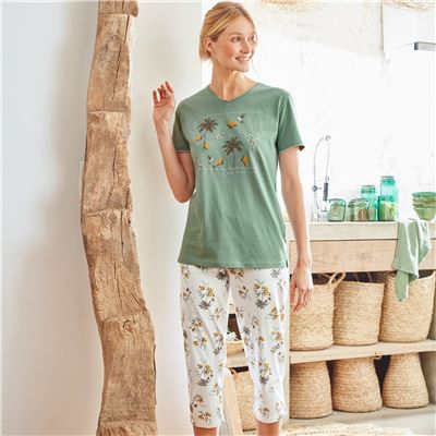 Pyjama corsaire femme motif tropical