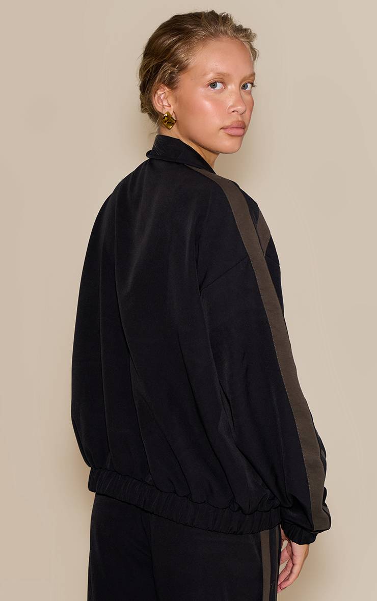 Noir Veste De Survêtement Zippée En Tricot Avec Détail Rayé