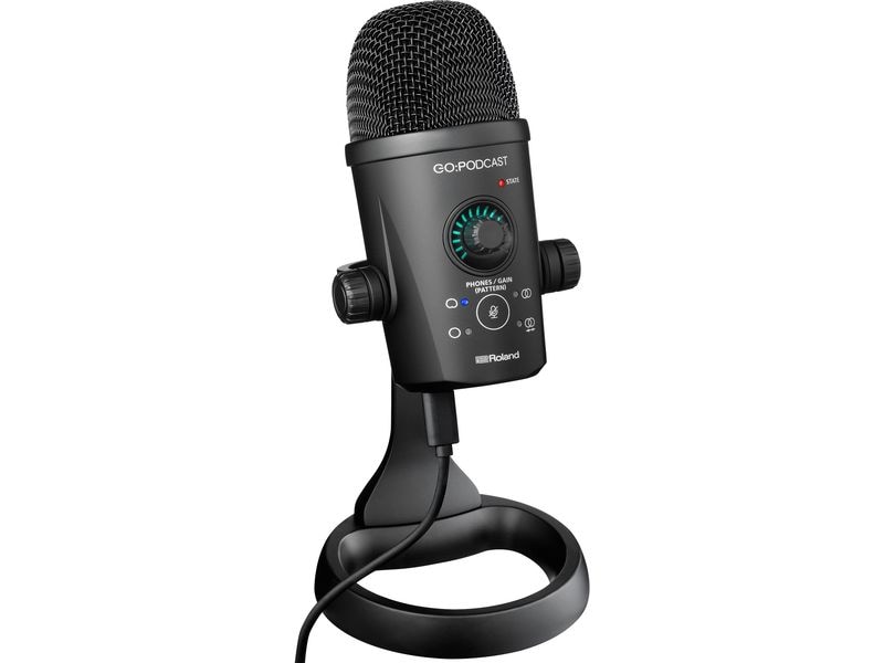 Roland Kondensatormikrofon GO:PODCAST Integrierte mobile Livestreaming-Lösung mit einer intuitiven Video-App und USB-Mikrofon