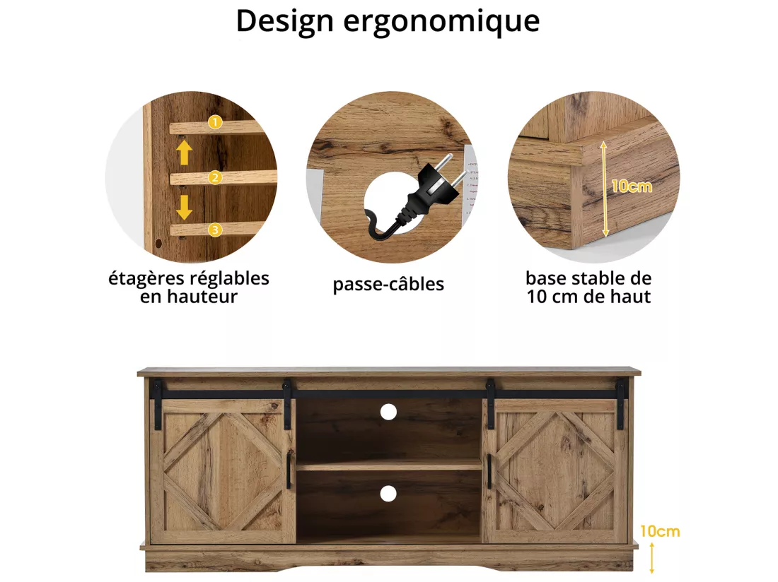 Buffet avec 2 portes coulissantes + compartiments - étagères internes réglables - Naturel
