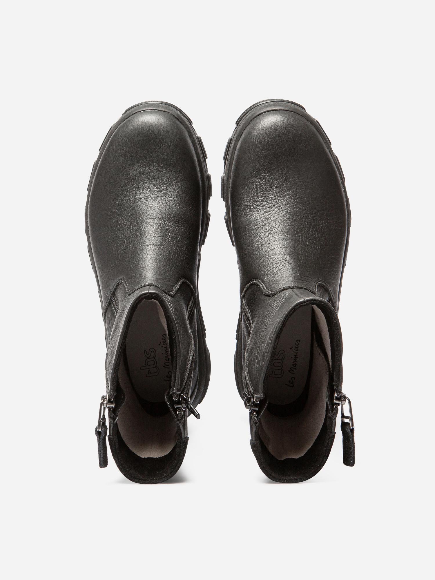 Boots Femme Double Zip Semelle Crantée Cuir Noir