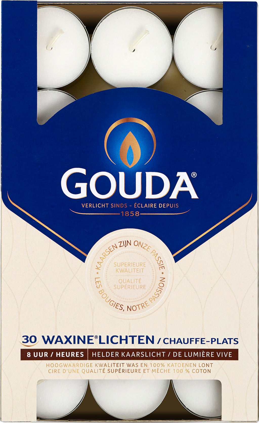 Gouda Waxinelichten wit 8 uur 30 stuks