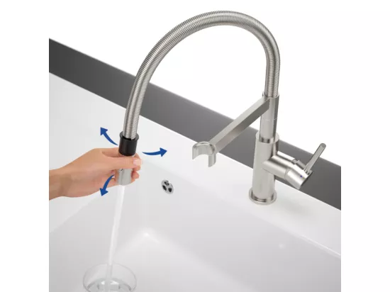 Robinet cuisine VILLEROY ET BOCH Steel expert compact acier massif + nettoyant