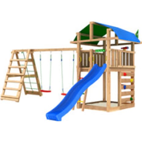 Jungle Gym Fort 2.1 legetårn inkl. Climb Module og blå rutsjebane