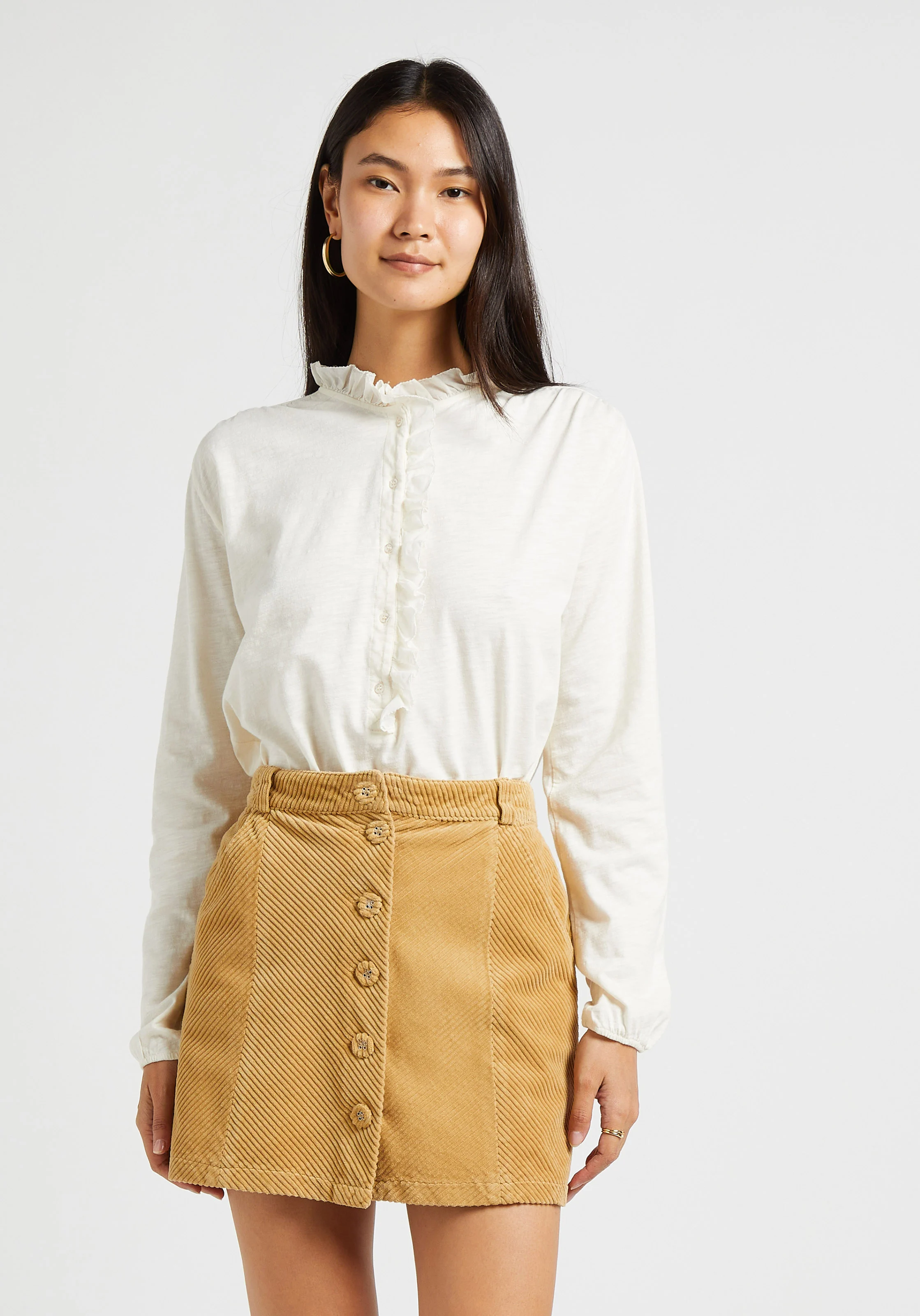 Top col v en coton biologique | Blanc