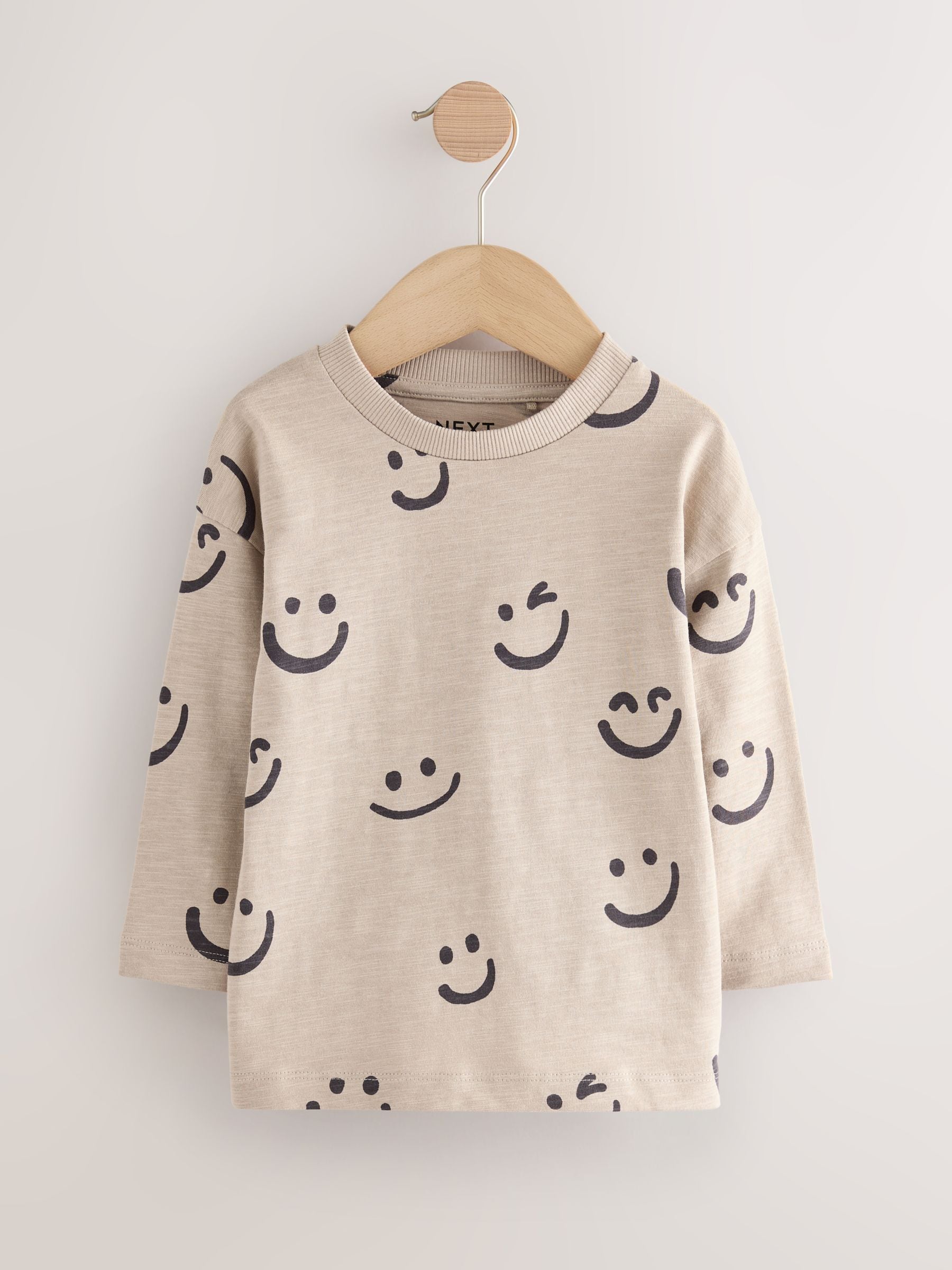 Kaki/crème smile - T-shirts met lange mouwen en dierenfiguurprint verpakking van 3 (3 mnd - 7 jr)