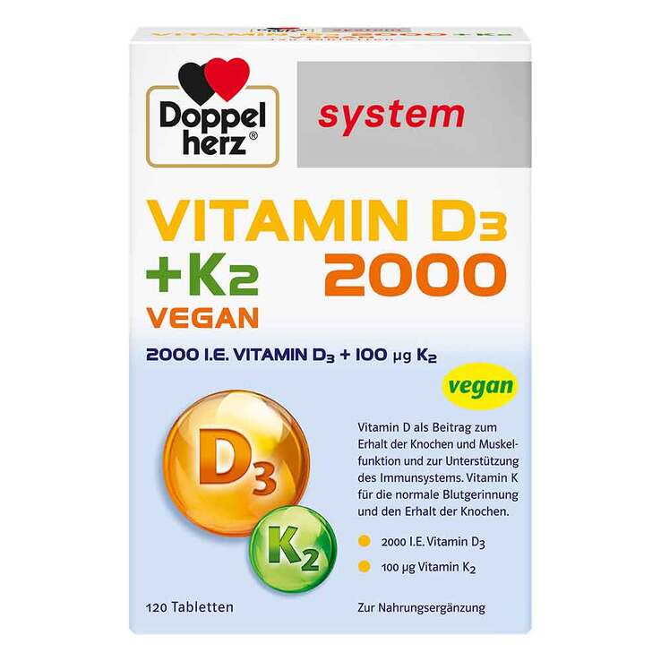 Doppelherz Vitamin D3 2000 + K2 system Tabletten, 120 St