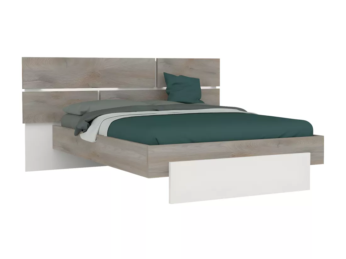 NINO LIGHT - Lit 140x190cm avec Leds et Chevets à Poser + Commode