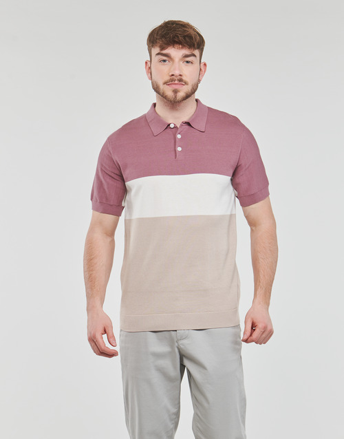 Selected - SLHMATTIS SS KNIT BLOCK POLO B - Mauve / Blanc / Beige