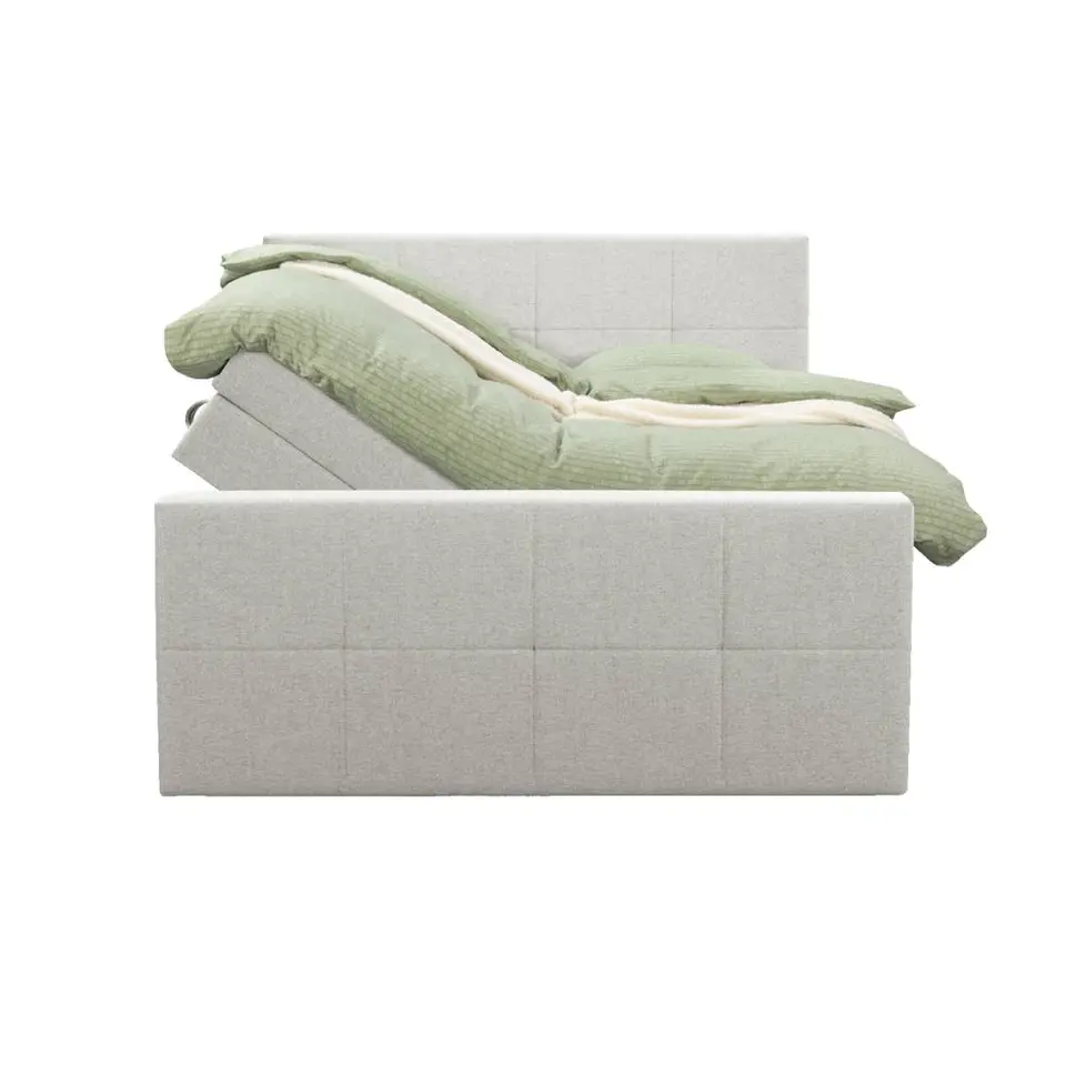 Boxspring met opbergruimte en voetbord Liv geblokt - ecru - 180x200cm