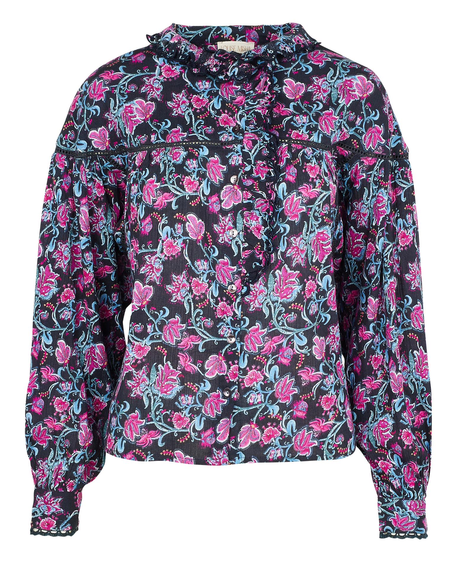 LISOO - Top col montant imprimé fleuri en coton| Rose