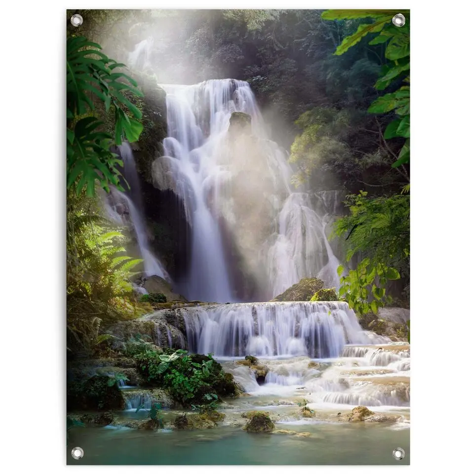 Tuinposter Waterval - 80x60cm - Groen
