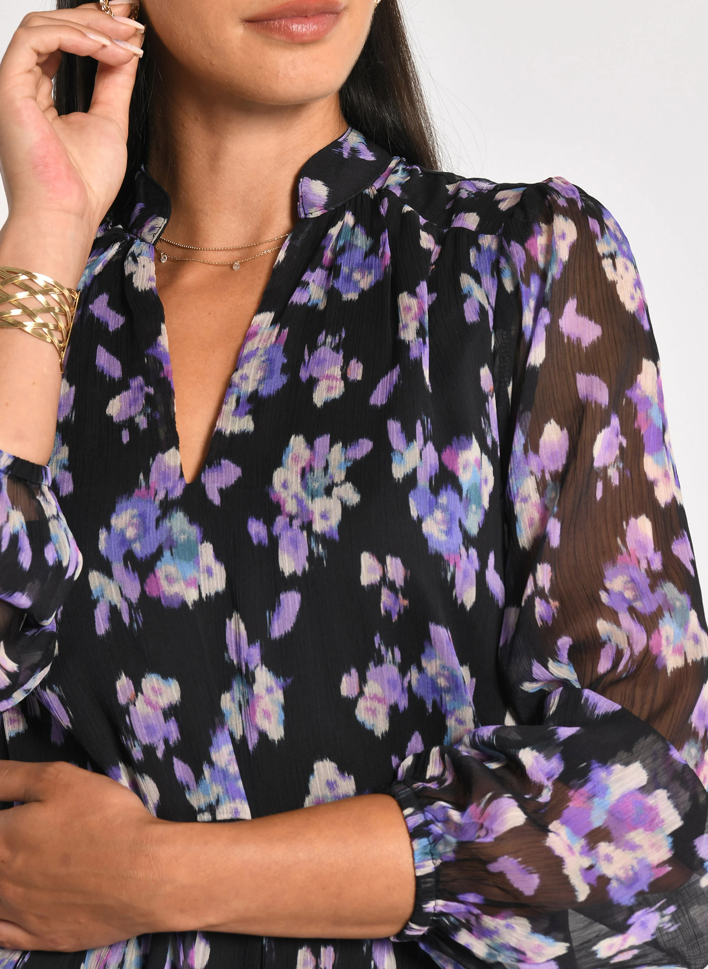 MADISON - Robe courte col v à imprimé fleuri et volants| Multicolore