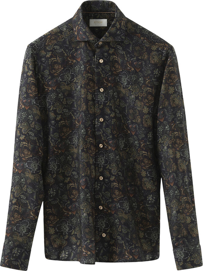 ETON Slim Fit Brown Merino Wool Shirt Brun