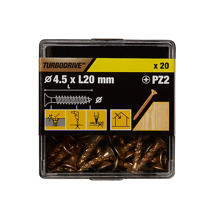 Vis à bois Turbodrive Premium pozidriv zinguée jaune 4.5x20 mm - 20 pièces