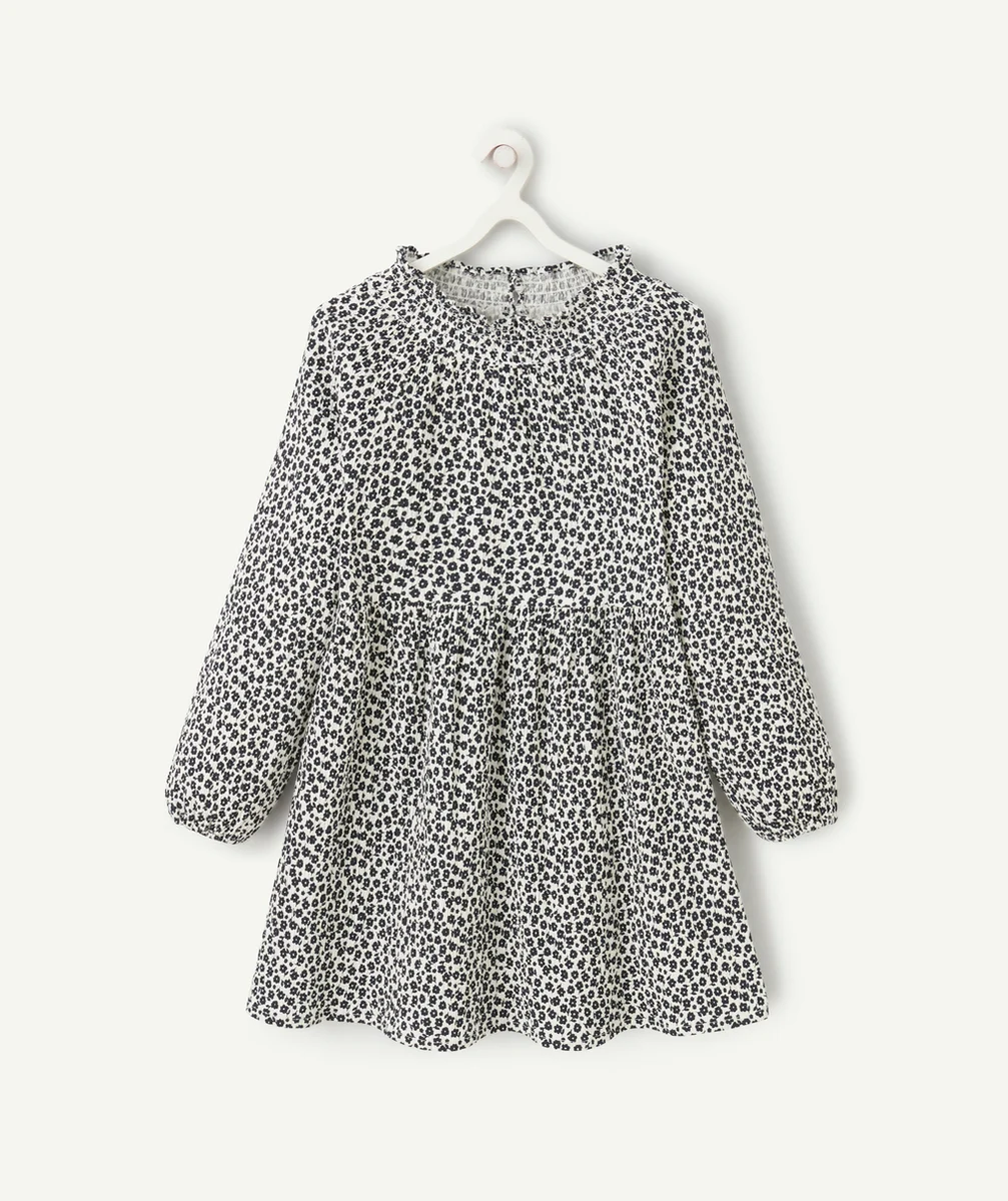 ROBE MANCHES LONGUES FILLE AVEC IMPRIMÉ FLEURI NOIR ET BLANC