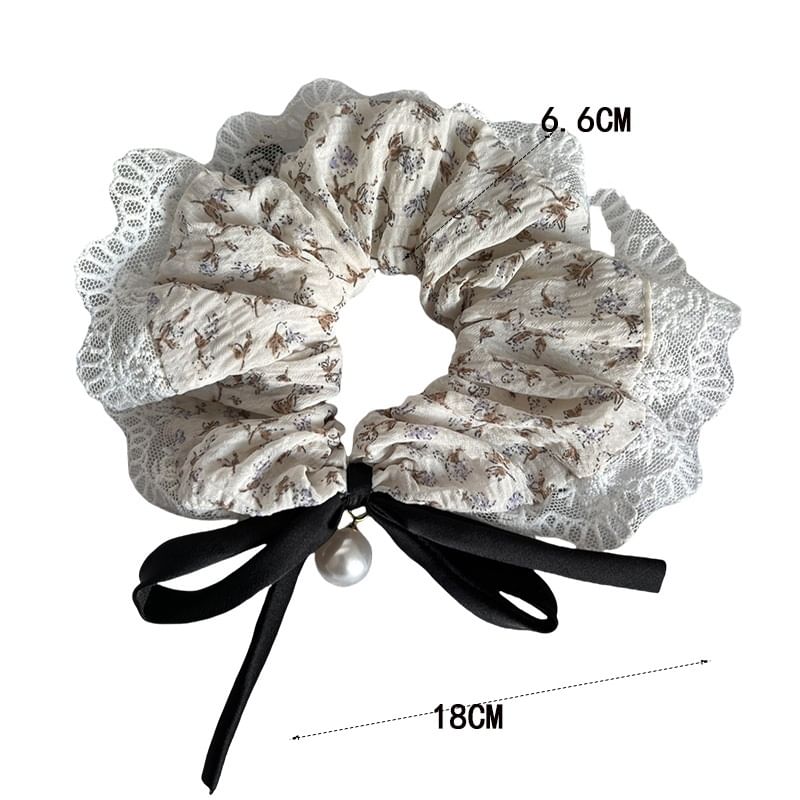 Sesori - Scrunchie met bloemenprint en kant en strik