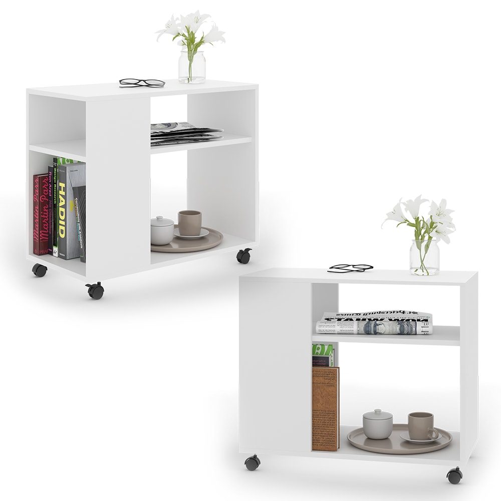 VICCO Beistelltisch ROLLI Couchtisch Rollen Weiß Sofatisch Wohnzimmer Ablage