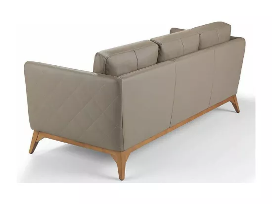 Canapé 3 places contemporain cuir capitonné et bois noyer Kila-Couleur Aqua 71 Gris clair