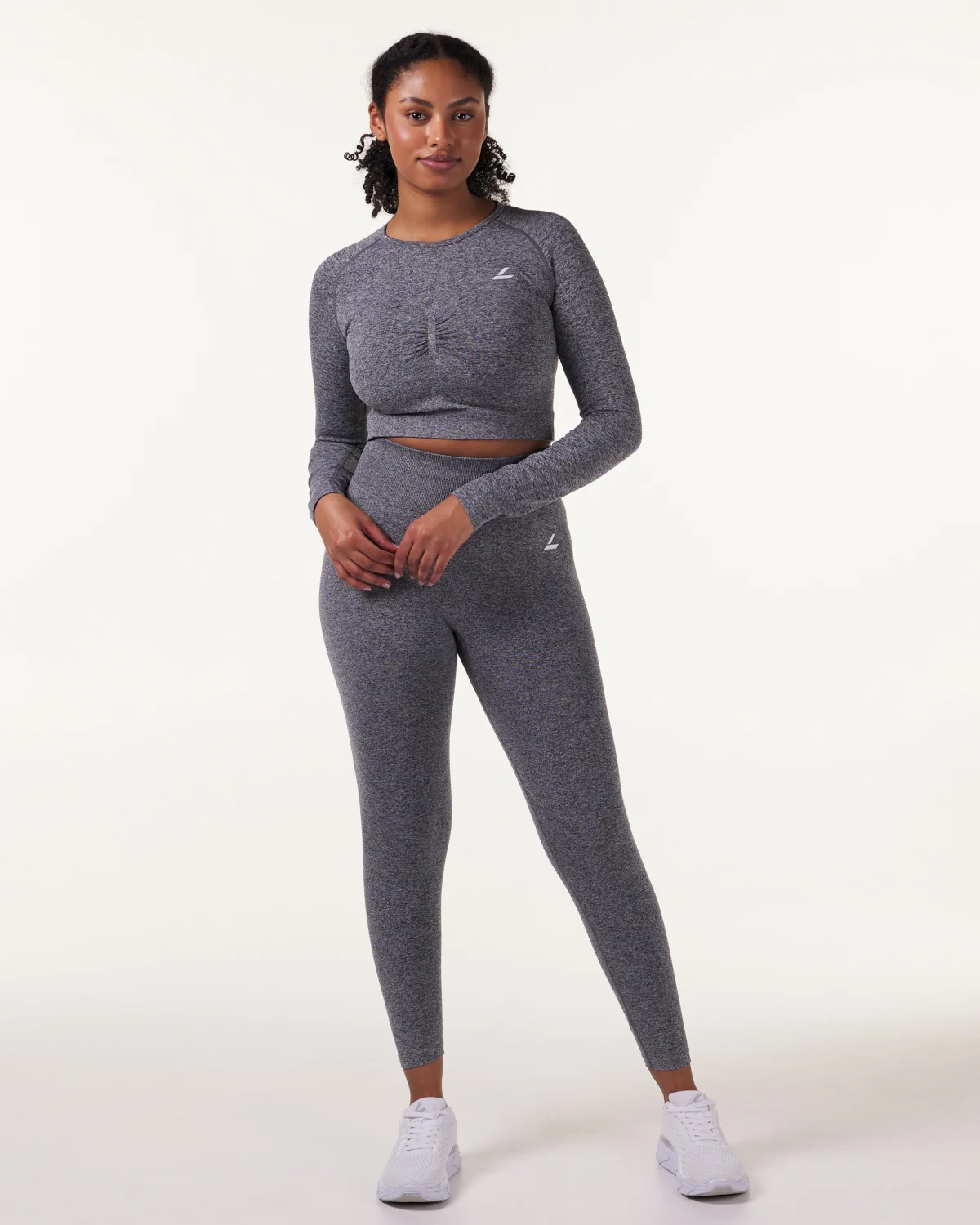 LEVITY Device Seamless Ruch Crop LS Dk Grey Marl