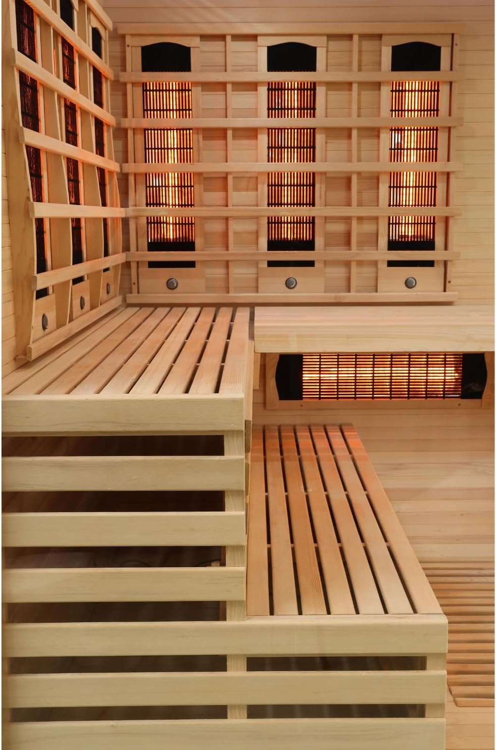 SANOTECHNIK Infrarotkabine Deluxe – Infrarotsauna für 3–4 Personen 150×150×200cm | 8 Vollspektrum-Strahler + 1 Carbon-Platte (2580W), LED-Farblicht, Bluetooth-MP3 – Art.Nr.: J21150
