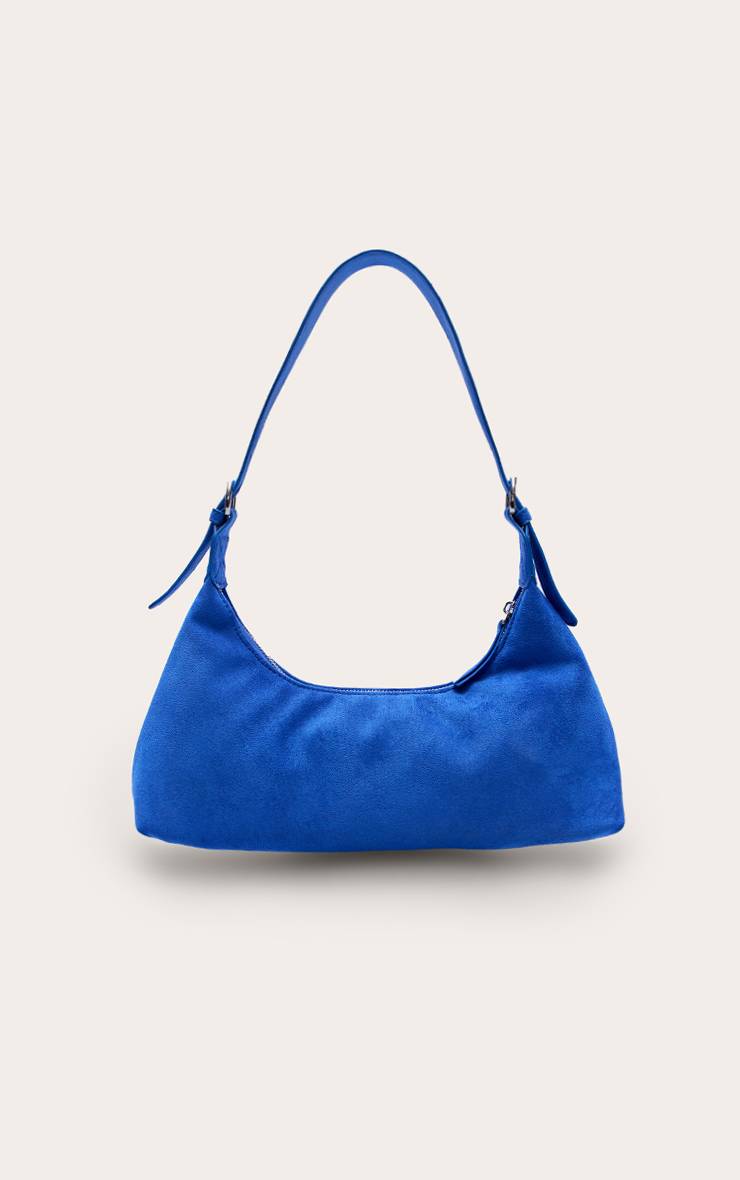 Bleu Cobalt Sac À Épaule Incurvé Allongé En Daim
