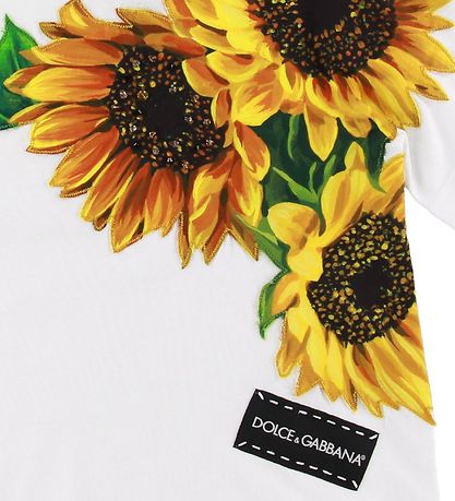 Dolce & Gabbana T-Shirt - Weiß m. Sonnenblumen/Kristalle