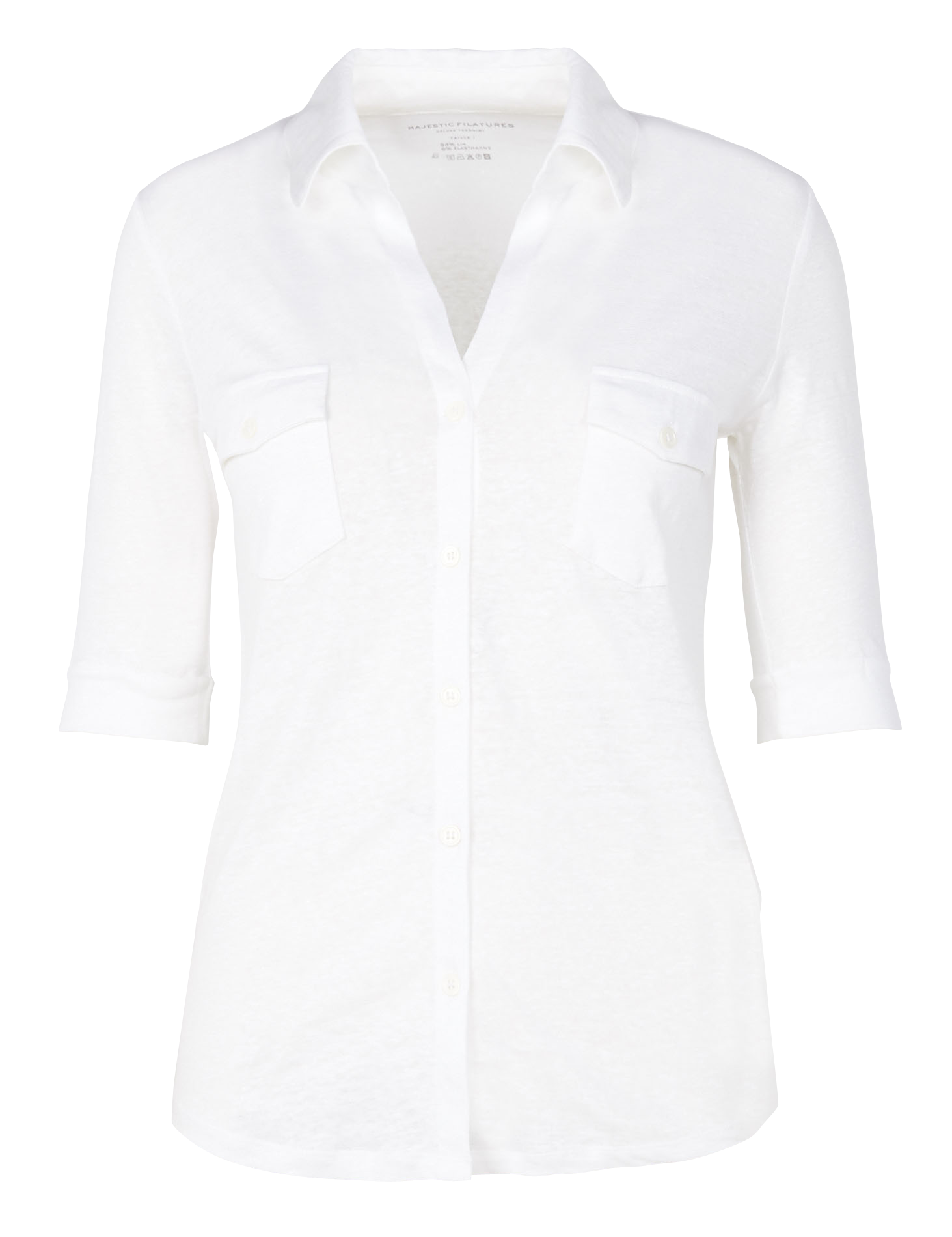 Chemise col classique en lin mélangé | Blanc