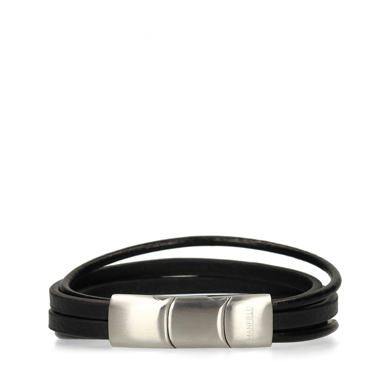 Zwarte leren heren armband