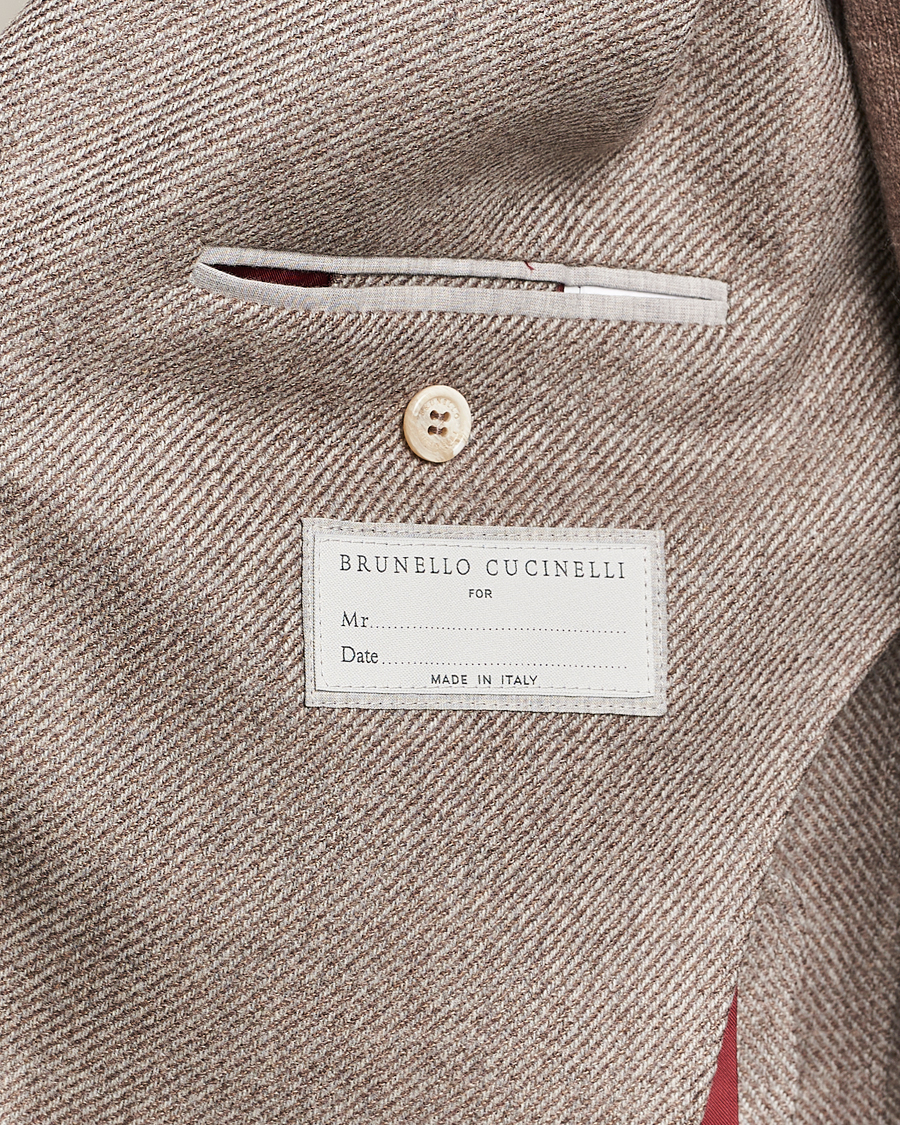 Brunello Cucinelli Single Breasted Wool/Cashmere Twill Blazer Beige