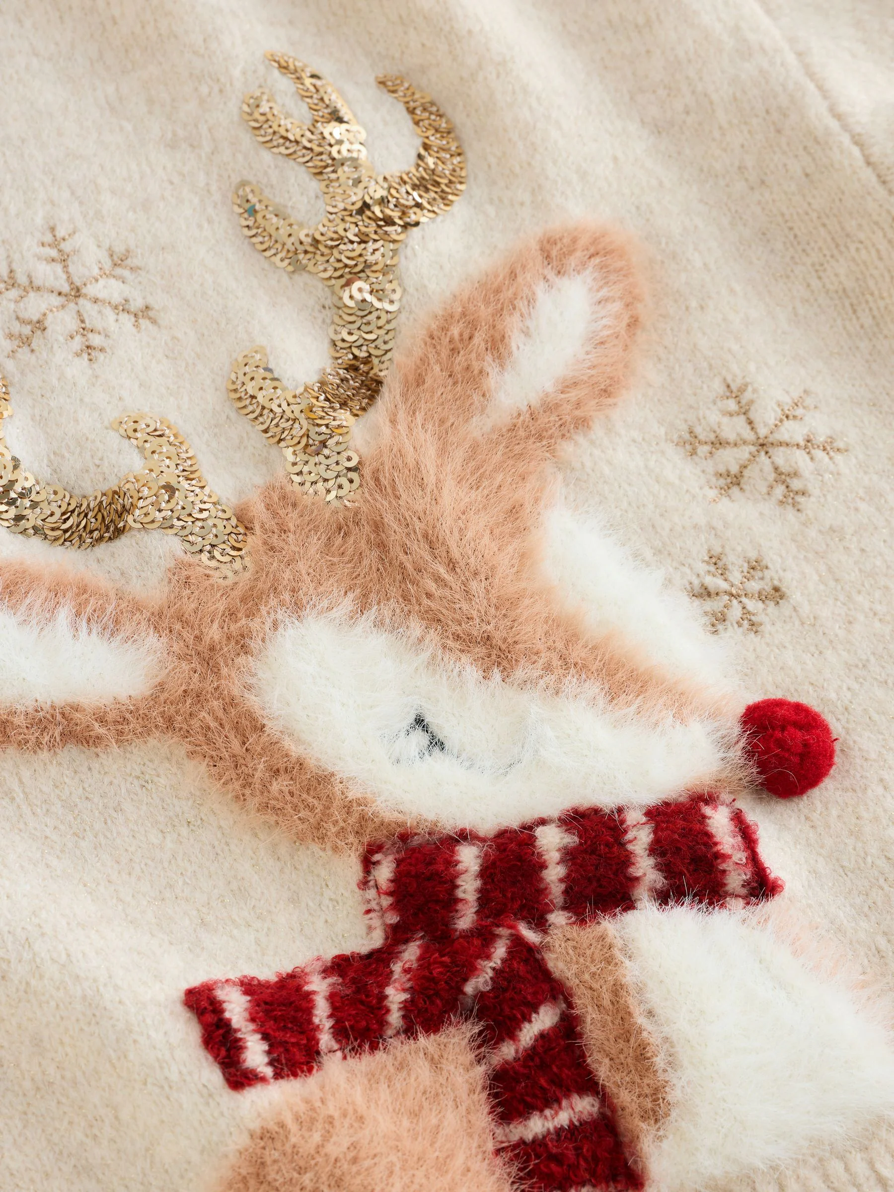 Ecru - Kersttrui met rendiermotief (3-16jr)