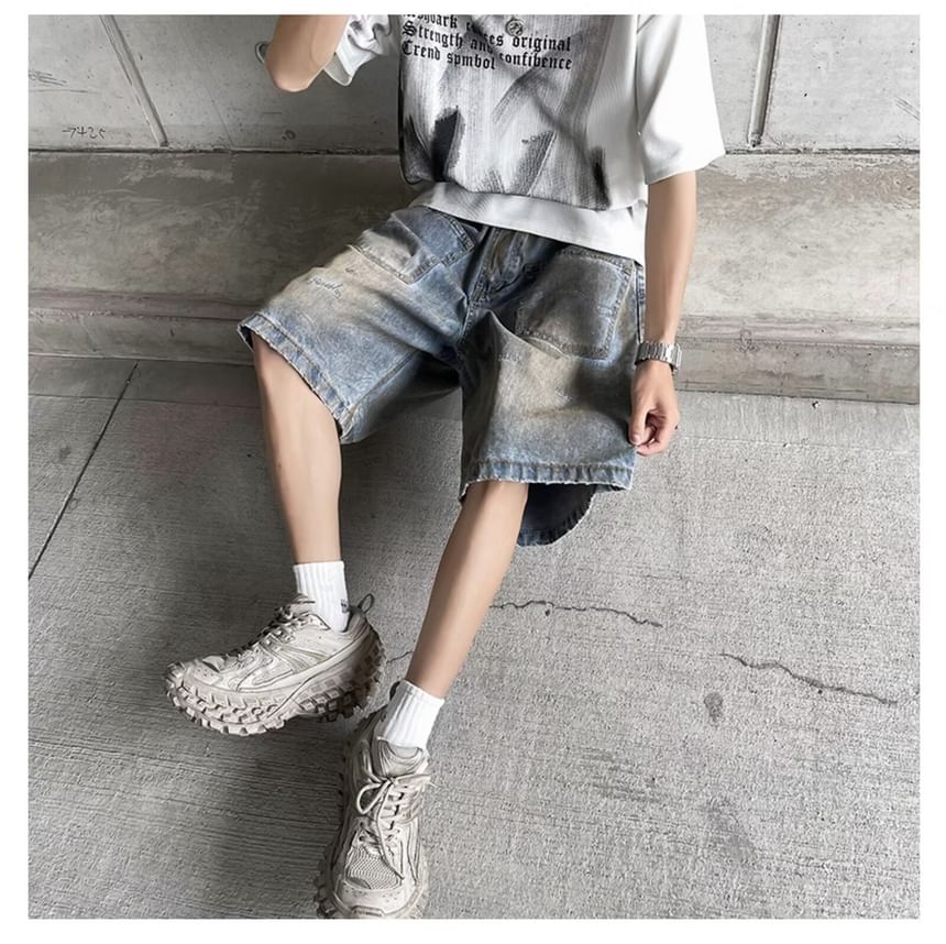 Nataro - Denim shorts met hoge taille en wijde pijpen