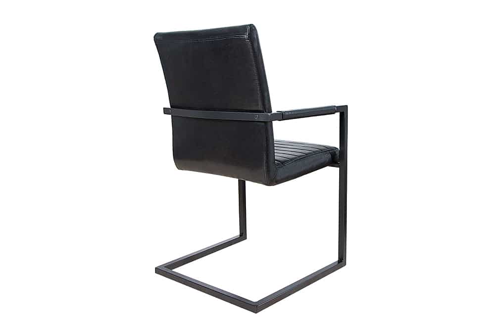 Industrial Freischwinger Stuhl LOFT antik schwarz Kunstleder mit Armlehne Eisengestell