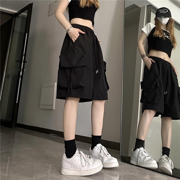 Enpheriado - Hoge taille, effen, wijde cargoshorts
