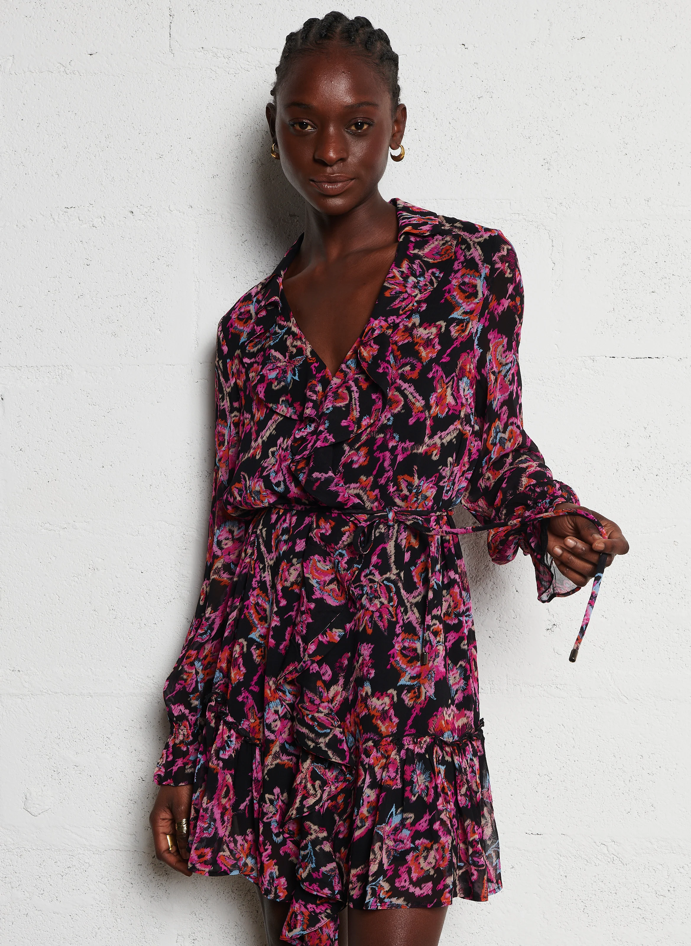 RAKEL - Robe courte col classique imprimée | Noir