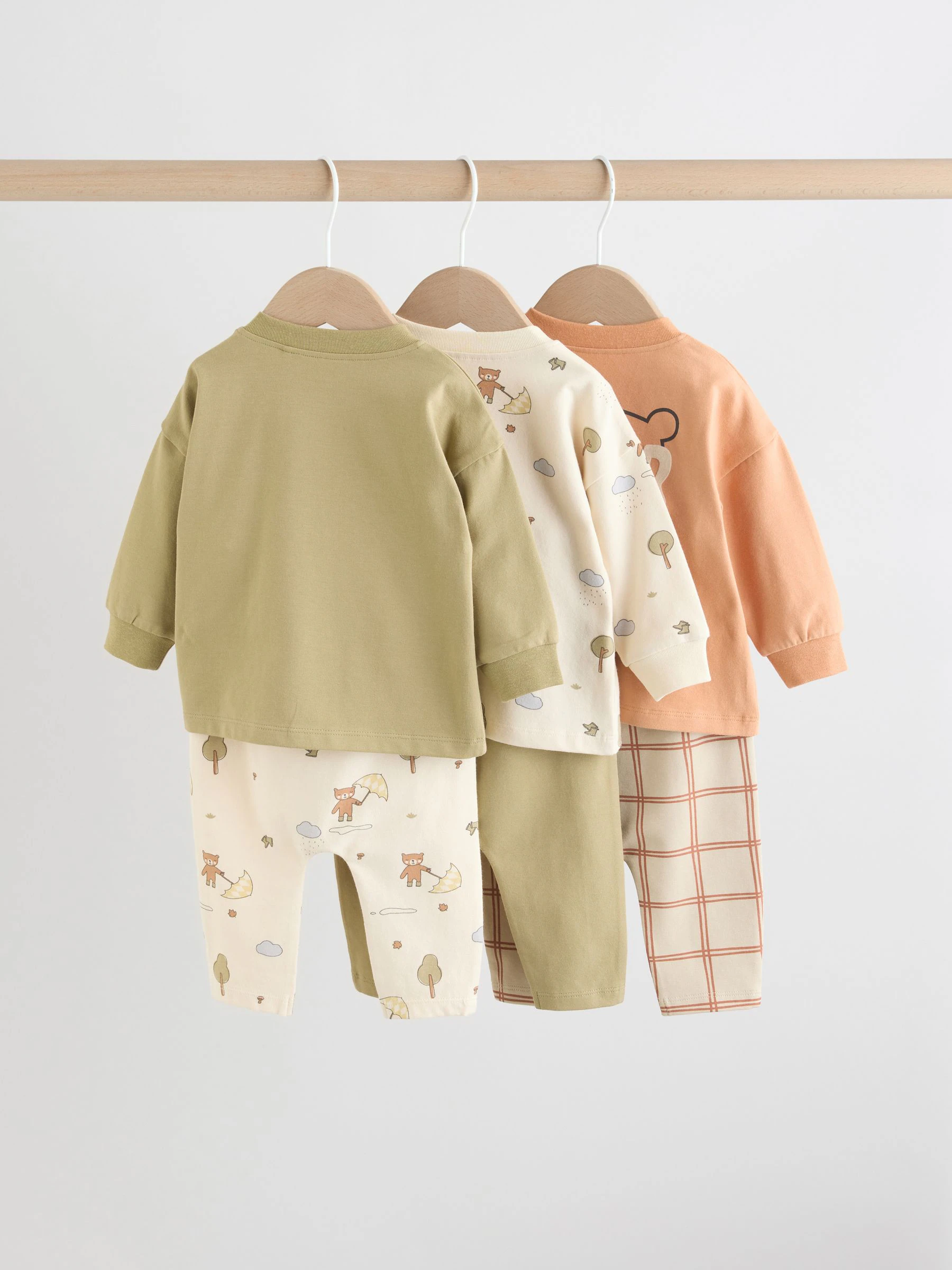 Khaki/Lichtbruin Hello Bear - Tops en Leggings 6 -delige babyset (0mnd-3jr)