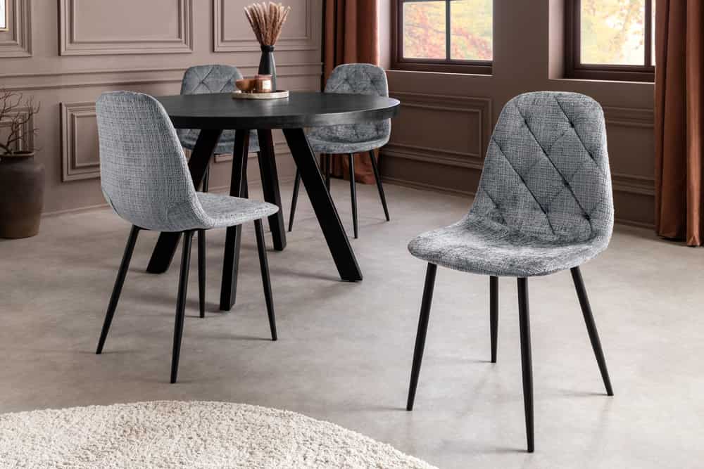 Stilvolles 2er-Set Stühle GLAMM grau Chenille Cremona schwarze Metallbeine