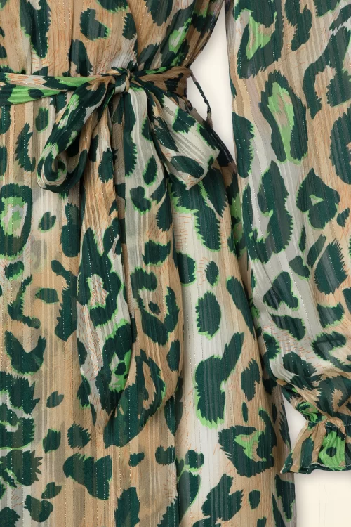 Smashed Lemon Louisa Leopard maxi jurk in zand en groen