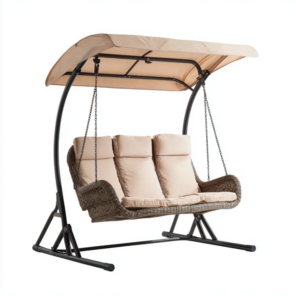 Gartenschaukel Rattan Kombination 200x120x164 cm - Beige - mit Sonnenschutz