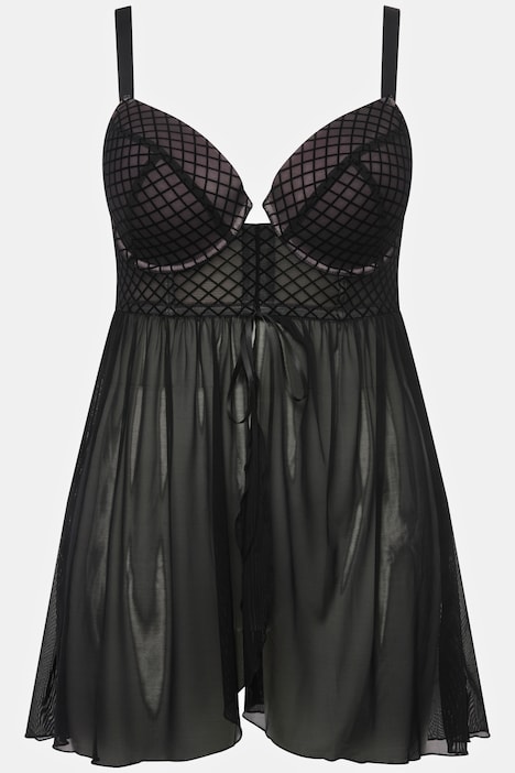 Babydoll, Samt-Karo, Mesh, Bügel-BH, Cup C - D