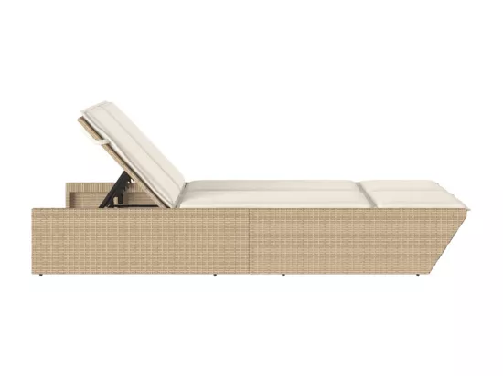 Chaise longue double avec coussins beige résine tressée