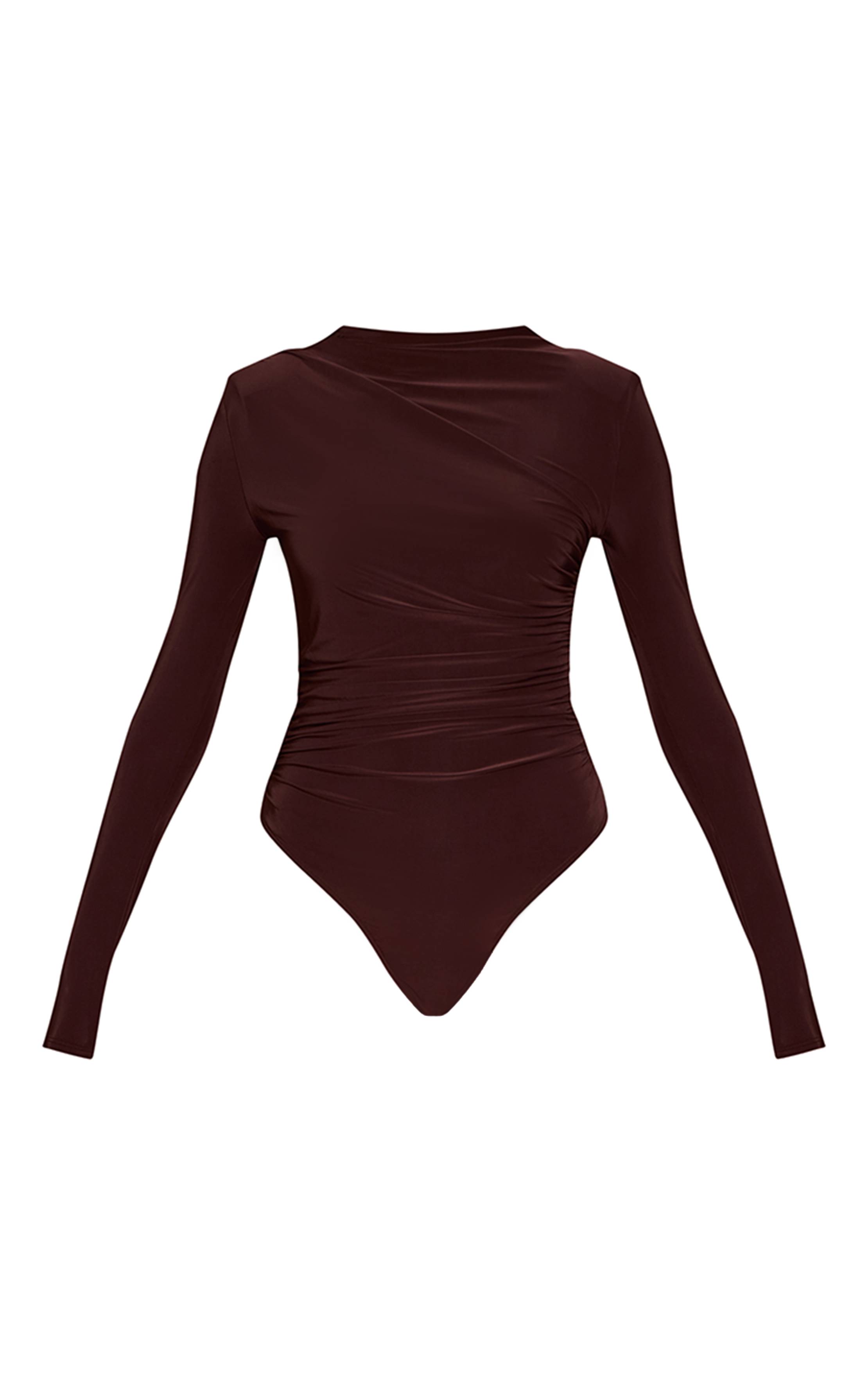 Deep Chocolate Body Manches Longues En Tissu Slinky Double Épaisseur Avec Détail Drapé Froncé
