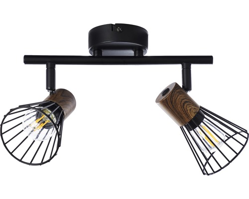 Plafondspot, 2-lichts, HxL 18x39 cm, donker hout/zwart/mat