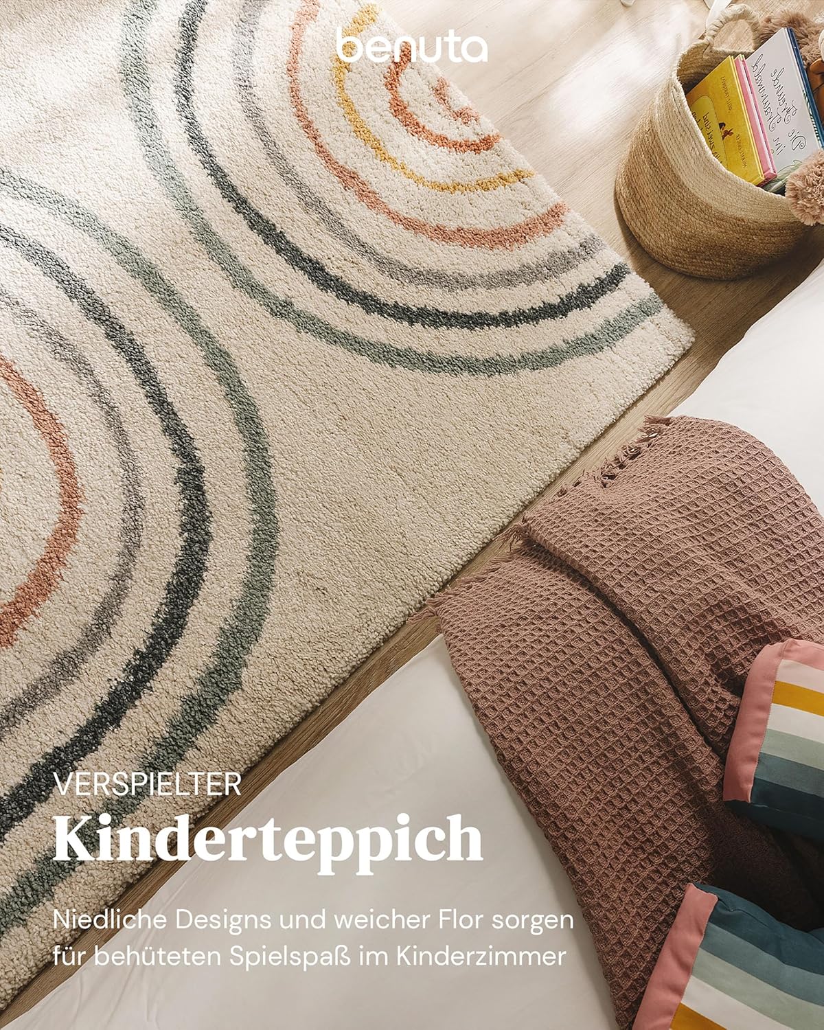 benuta Lytte Kinderteppich Gobi - Multicolor 160x230 cm - Kunstfaser - Rechteckig & im Style: Style: Kindermotive, Scandi Living - Pflegeleicht für Kinderzimmer, Wohnzimmer, Schlafzimmer